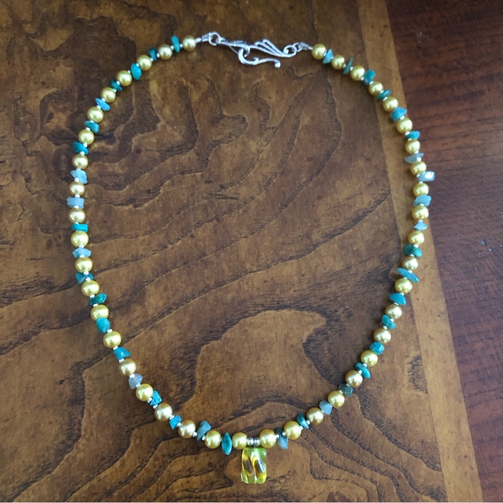 Handcrafted lynx stone pendant Czech glass pearl aventurine necklace - Picture 9 of 11